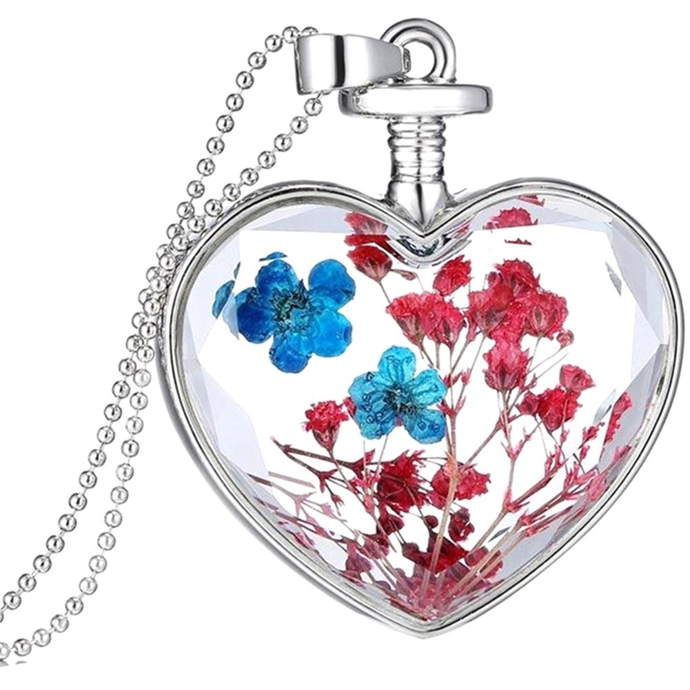 Fashion Women Heart Glass Flower Pendant Necklace Clavicle Chain Jewelry Gift Image 2