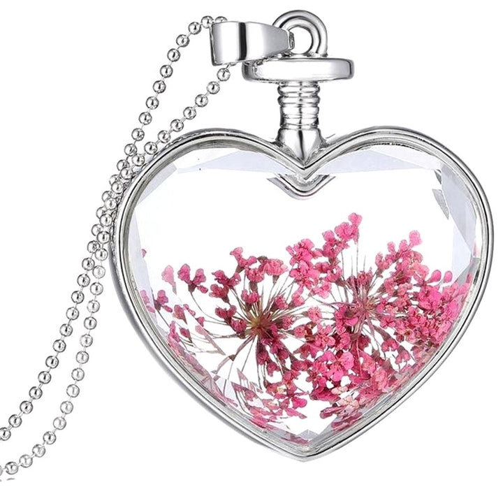 Fashion Women Heart Glass Flower Pendant Necklace Clavicle Chain Jewelry Gift Image 3