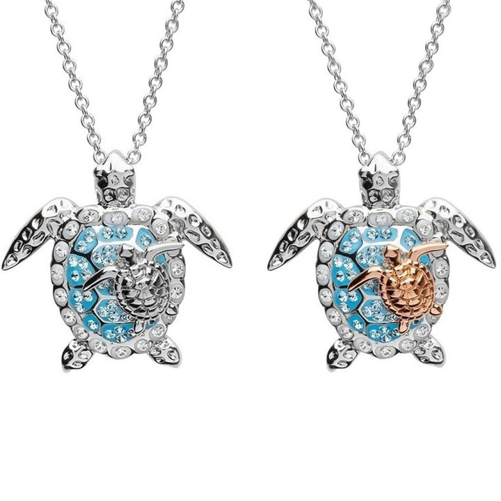 Fashion Women Rhinestone Turtle Mother Baby Pendant Chain Necklace Jewelry Gift Image 1