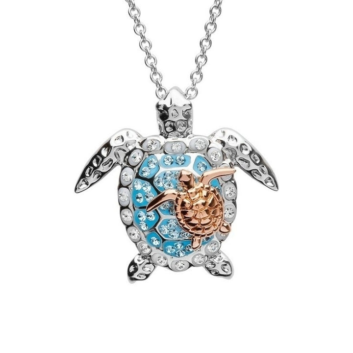 Fashion Women Rhinestone Turtle Mother Baby Pendant Chain Necklace Jewelry Gift Image 4