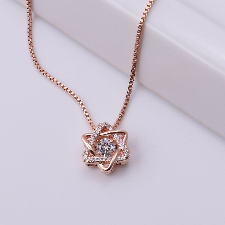 Women Cubic Zirconia Rotating Hexagram Pendant Clavicle Chain Necklace Jewelry Image 3