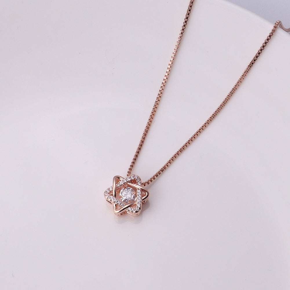 Women Cubic Zirconia Rotating Hexagram Pendant Clavicle Chain Necklace Jewelry Image 4