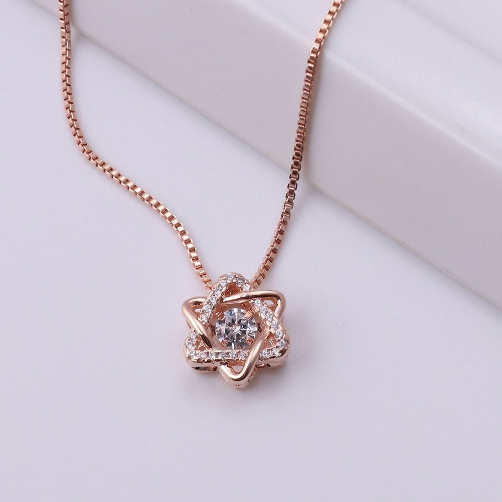 Women Cubic Zirconia Rotating Hexagram Pendant Clavicle Chain Necklace Jewelry Image 4