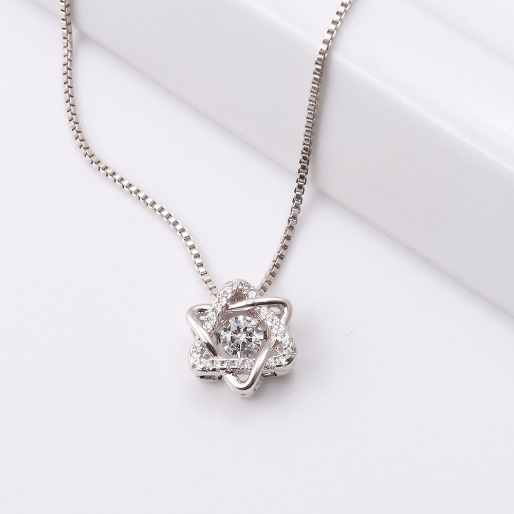 Women Cubic Zirconia Rotating Hexagram Pendant Clavicle Chain Necklace Jewelry Image 6