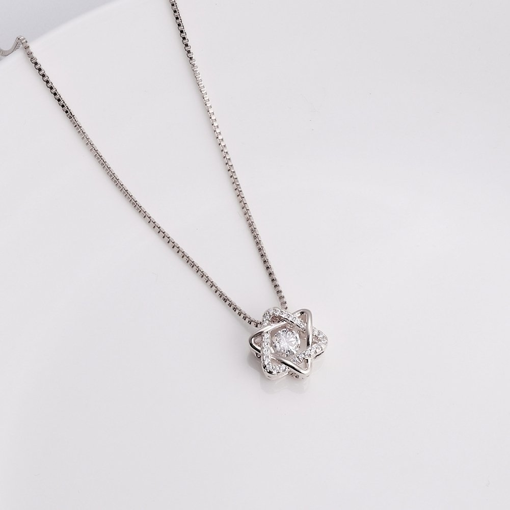 Women Cubic Zirconia Rotating Hexagram Pendant Clavicle Chain Necklace Jewelry Image 7