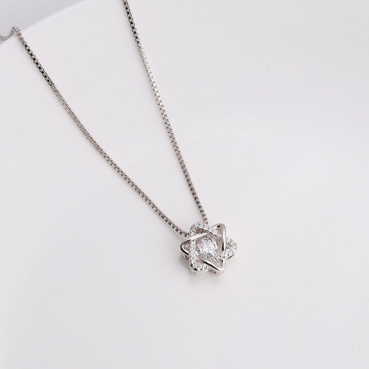 Women Cubic Zirconia Rotating Hexagram Pendant Clavicle Chain Necklace Jewelry Image 7