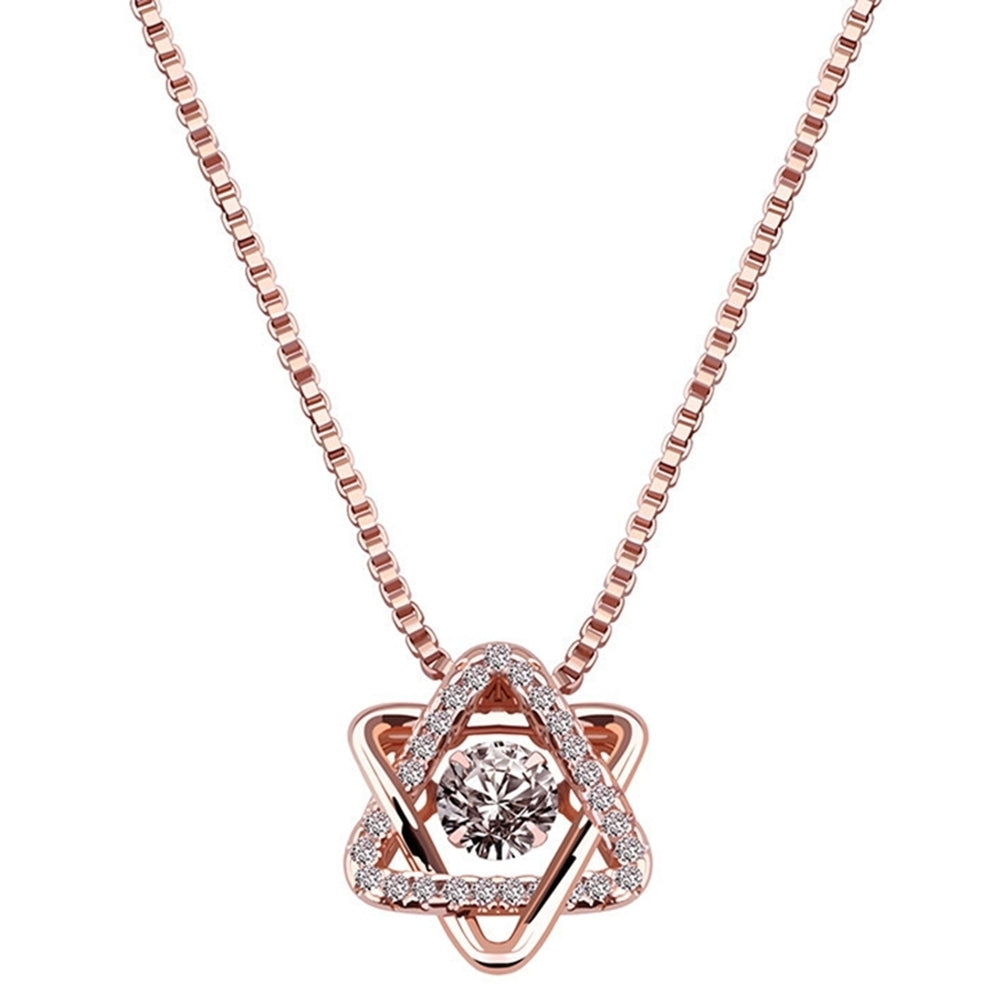 Women Cubic Zirconia Rotating Hexagram Pendant Clavicle Chain Necklace Jewelry Image 11