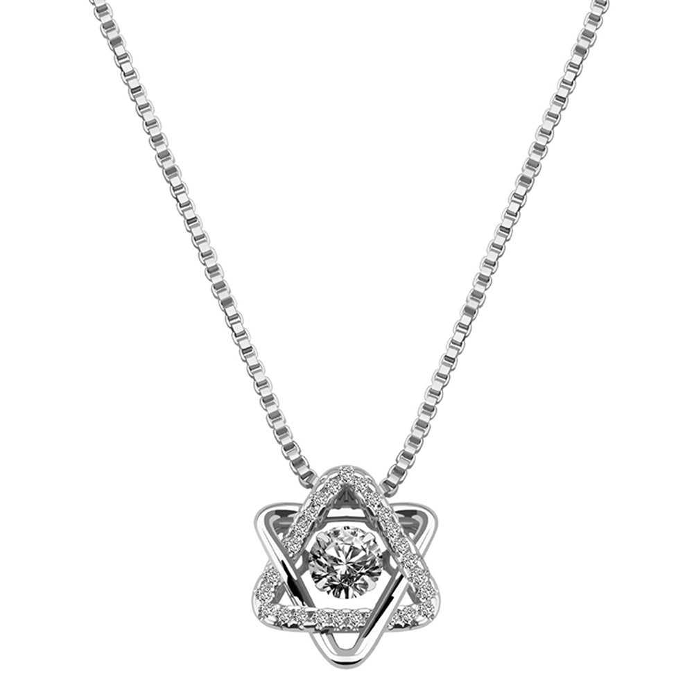 Women Cubic Zirconia Rotating Hexagram Pendant Clavicle Chain Necklace Jewelry Image 1