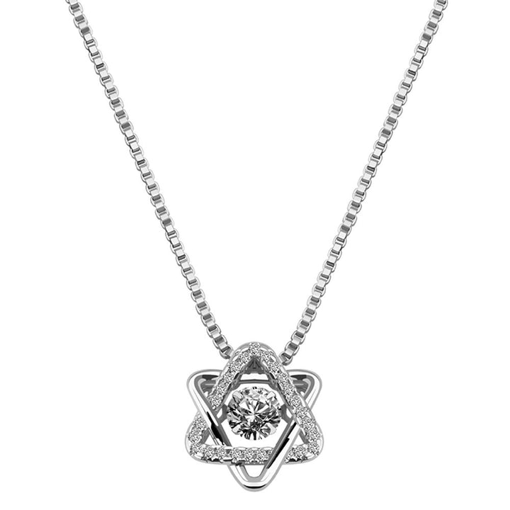 Women Cubic Zirconia Rotating Hexagram Pendant Clavicle Chain Necklace Jewelry Image 1