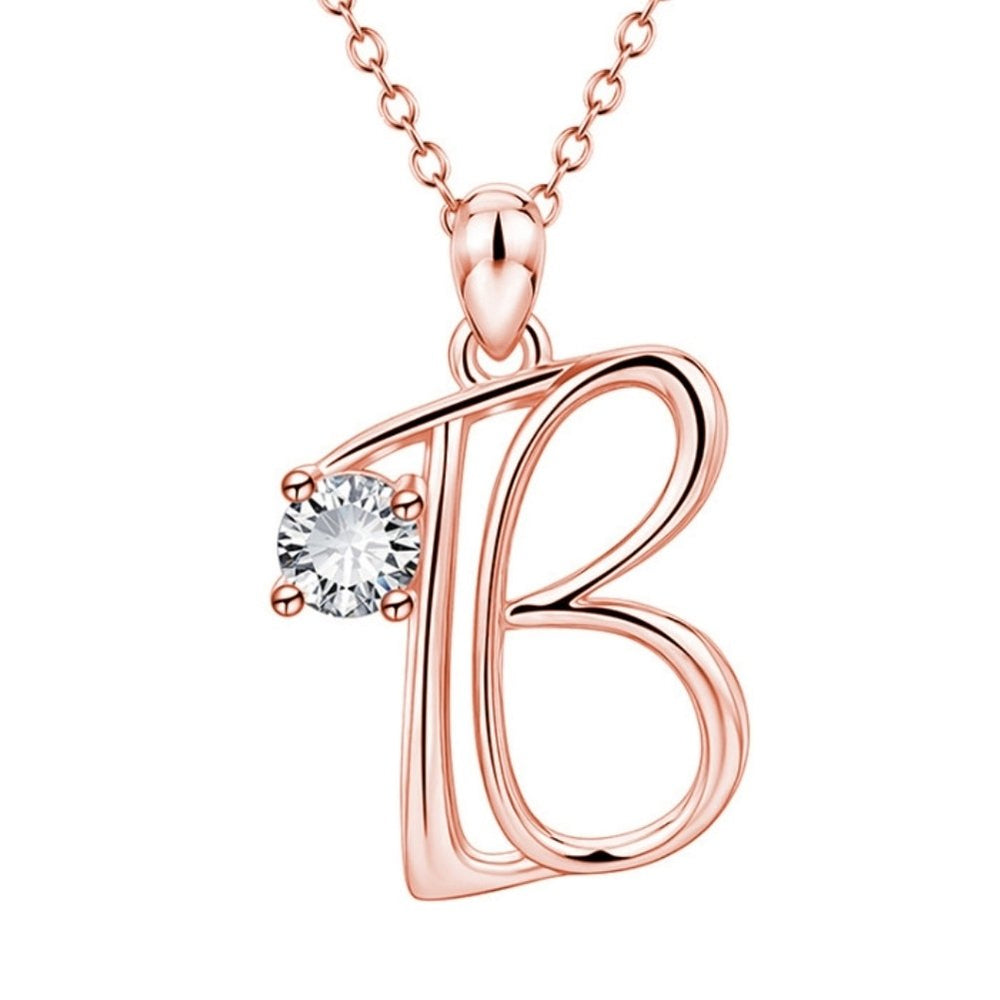 Women Cubic Zirconia Inlaid English Letters Pendant Chain Necklace Jewelry Gift Image 2