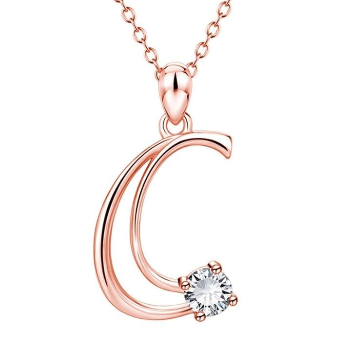 Women Cubic Zirconia Inlaid English Letters Pendant Chain Necklace Jewelry Gift Image 3