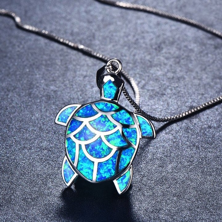 Fashion Women Faux Opal Tortoise Turtle Dangle Chain Necklace Party Jewelry Image 1