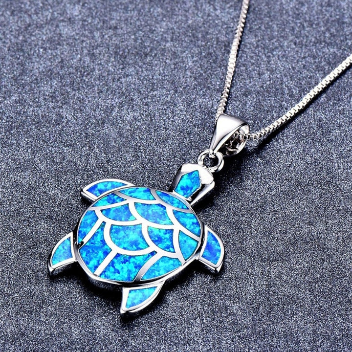 Fashion Women Faux Opal Tortoise Turtle Dangle Chain Necklace Party Jewelry Image 2