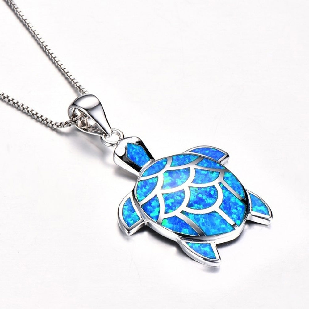 Fashion Women Faux Opal Tortoise Turtle Dangle Chain Necklace Party Jewelry Image 4