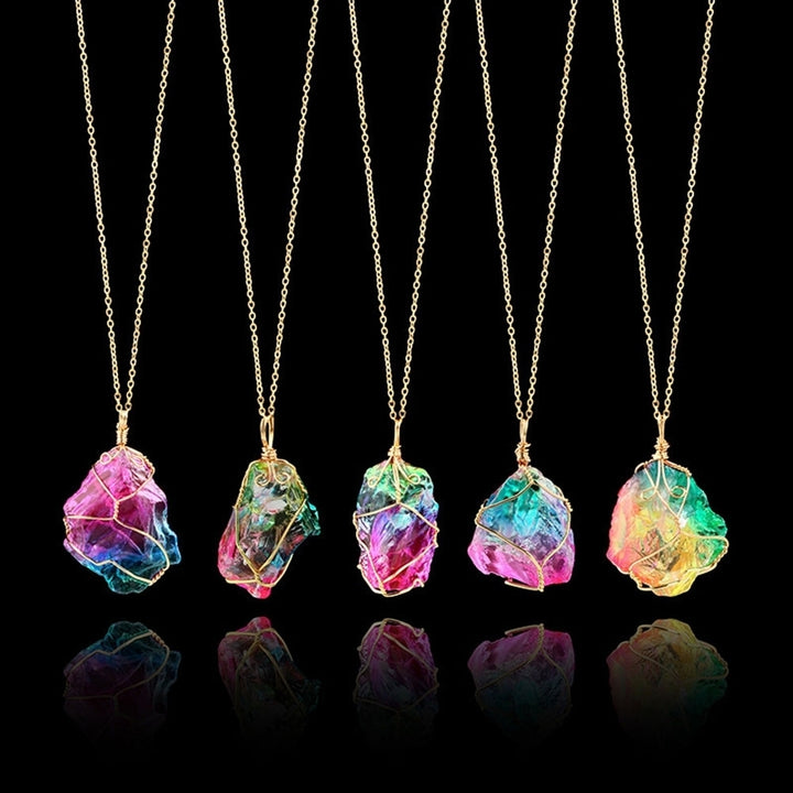 Rainbow Color Natural Stone Rock Pendant Necklace Chain Women Party Jewelry Gift Image 1