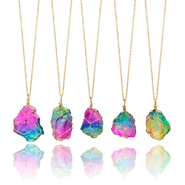 Rainbow Color Natural Stone Rock Pendant Necklace Chain Women Party Jewelry Gift Image 3