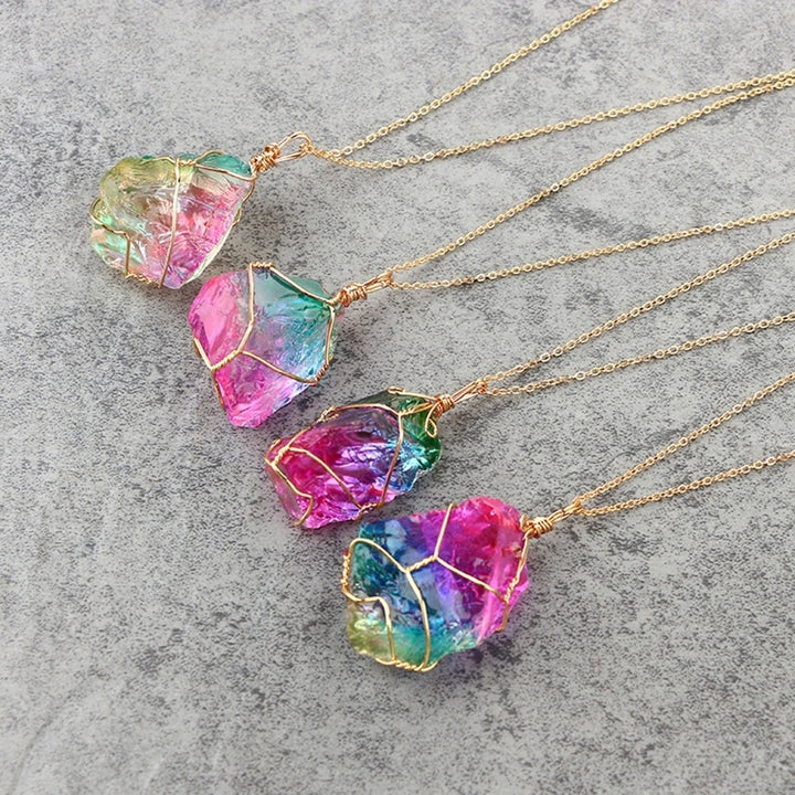 Rainbow Color Natural Stone Rock Pendant Necklace Chain Women Party Jewelry Gift Image 4