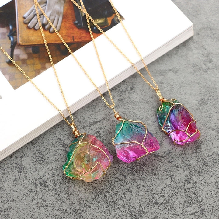 Rainbow Color Natural Stone Rock Pendant Necklace Chain Women Party Jewelry Gift Image 6