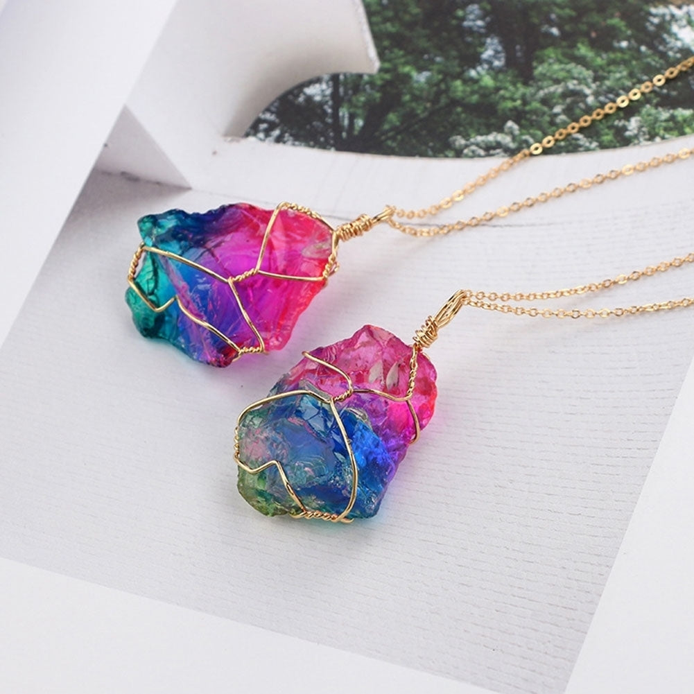 Rainbow Color Natural Stone Rock Pendant Necklace Chain Women Party Jewelry Gift Image 7