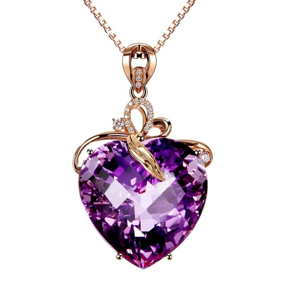 Women Heart Shape Faux Amethyst Pendant Chain Necklace Wedding Jewelry Gift Image 1