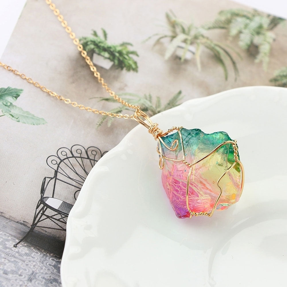 Rainbow Color Natural Stone Rock Pendant Necklace Chain Women Party Jewelry Gift Image 8