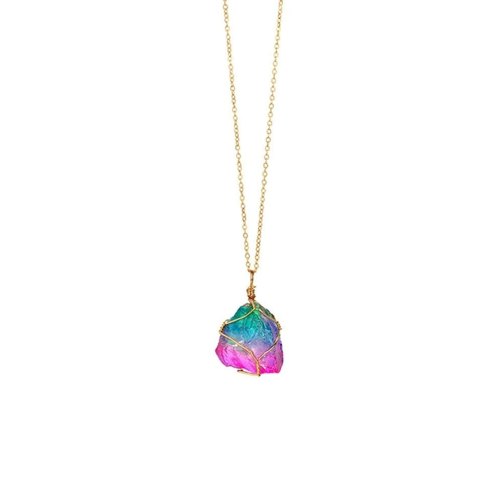 Rainbow Color Natural Stone Rock Pendant Necklace Chain Women Party Jewelry Gift Image 10