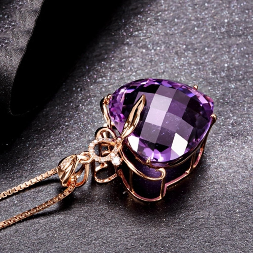 Women Heart Shape Faux Amethyst Pendant Chain Necklace Wedding Jewelry Gift Image 4