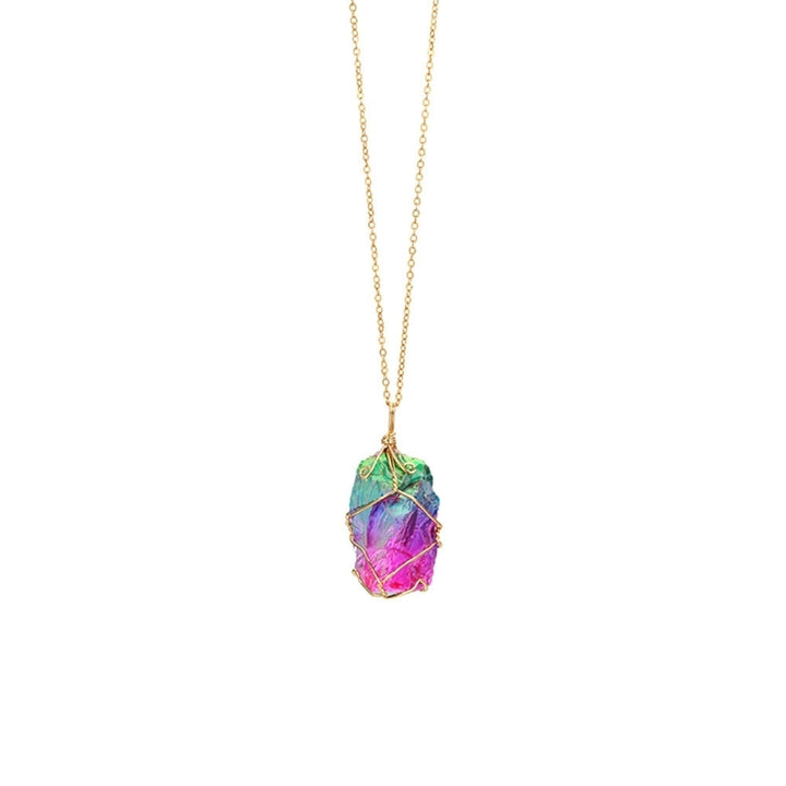 Rainbow Color Natural Stone Rock Pendant Necklace Chain Women Party Jewelry Gift Image 12