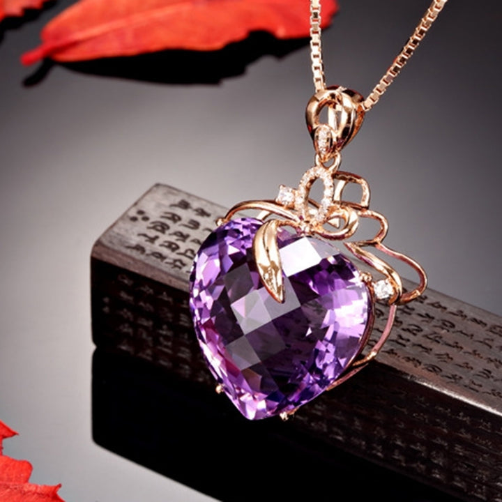 Women Heart Shape Faux Amethyst Pendant Chain Necklace Wedding Jewelry Gift Image 4