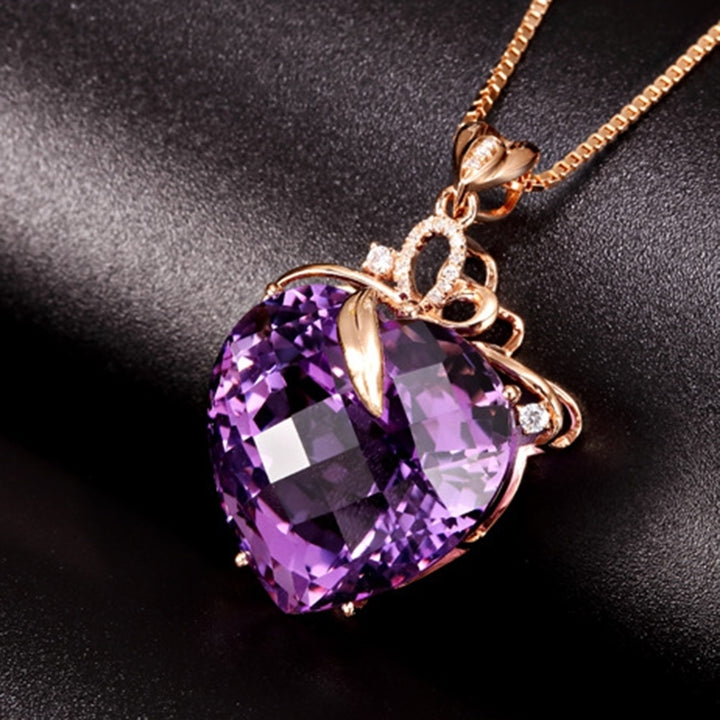 Women Heart Shape Faux Amethyst Pendant Chain Necklace Wedding Jewelry Gift Image 6