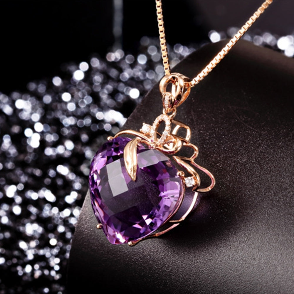 Women Heart Shape Faux Amethyst Pendant Chain Necklace Wedding Jewelry Gift Image 7