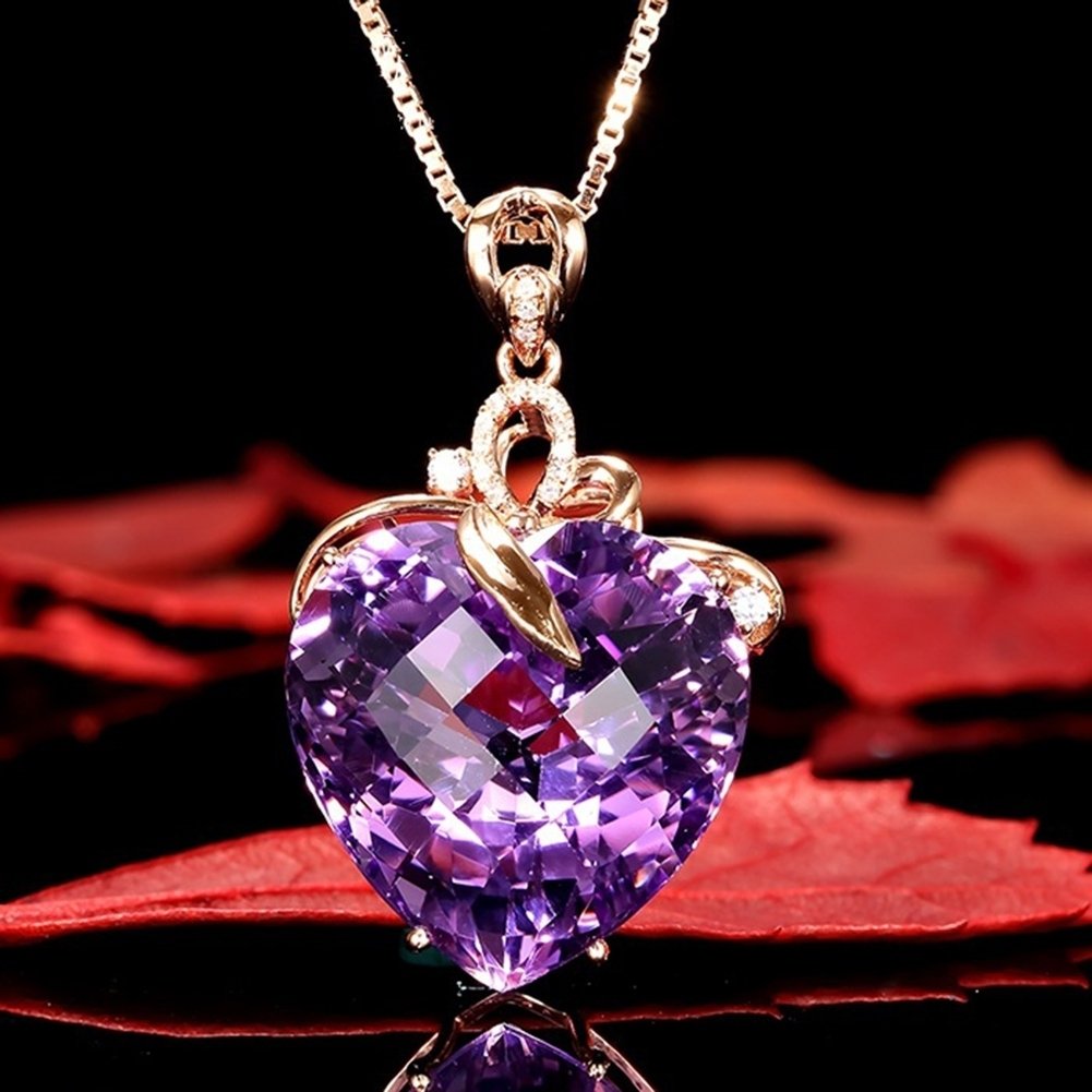 Women Heart Shape Faux Amethyst Pendant Chain Necklace Wedding Jewelry Gift Image 8