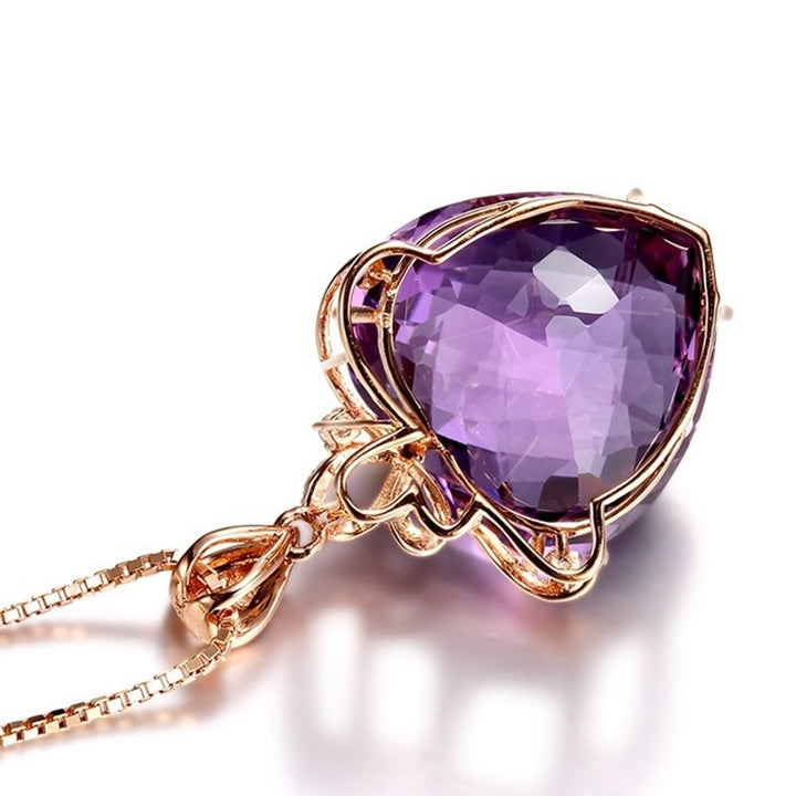 Women Heart Shape Faux Amethyst Pendant Chain Necklace Wedding Jewelry Gift Image 9