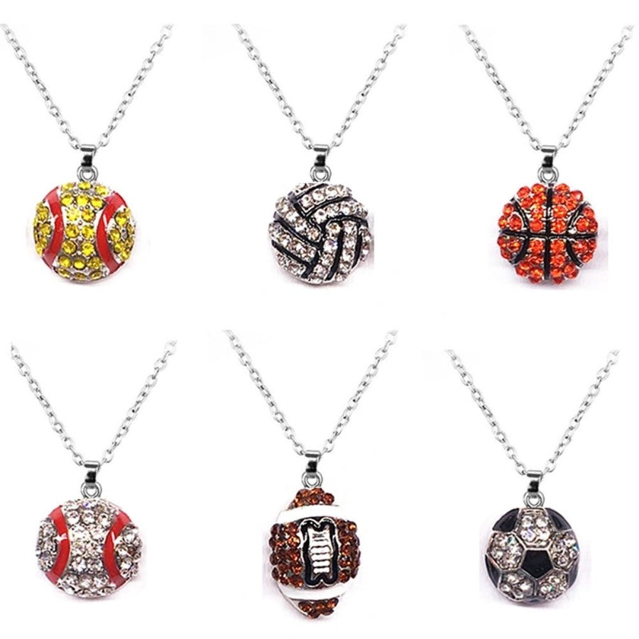 Unisex Rhinestone Basketball Rugby Soccer Pendant Chain Necklace Jewelry Gift Image 1