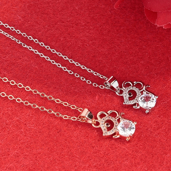 Women Cubic Zirconia Inlaid Mouse Animal Pendant Chain Necklace Jewelry Gift Image 4