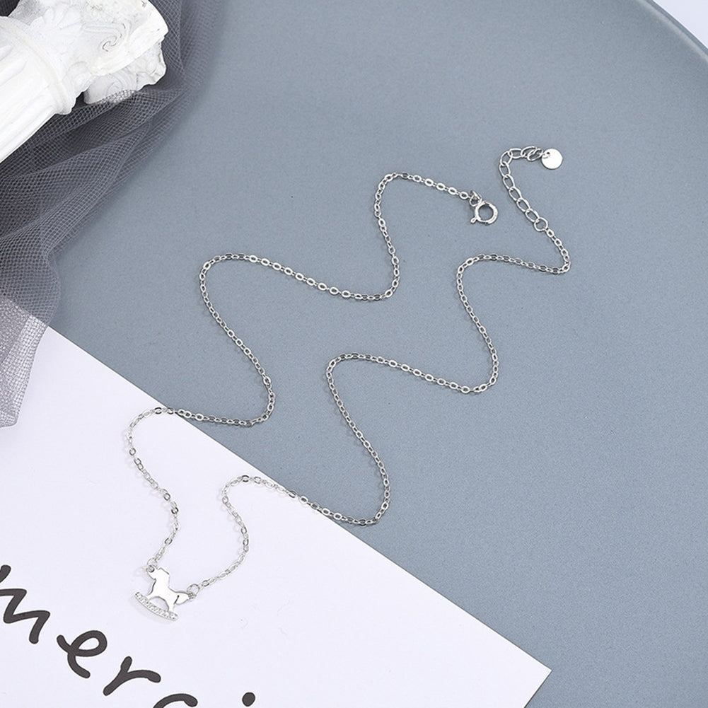 Women Rhinestone Hobbyhorse Pendant Silver Plated Chain Necklace Jewelry Gift Image 4