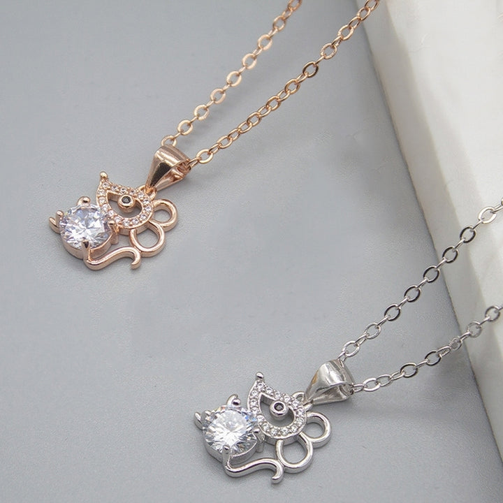 Women Cubic Zirconia Inlaid Mouse Animal Pendant Chain Necklace Jewelry Gift Image 9