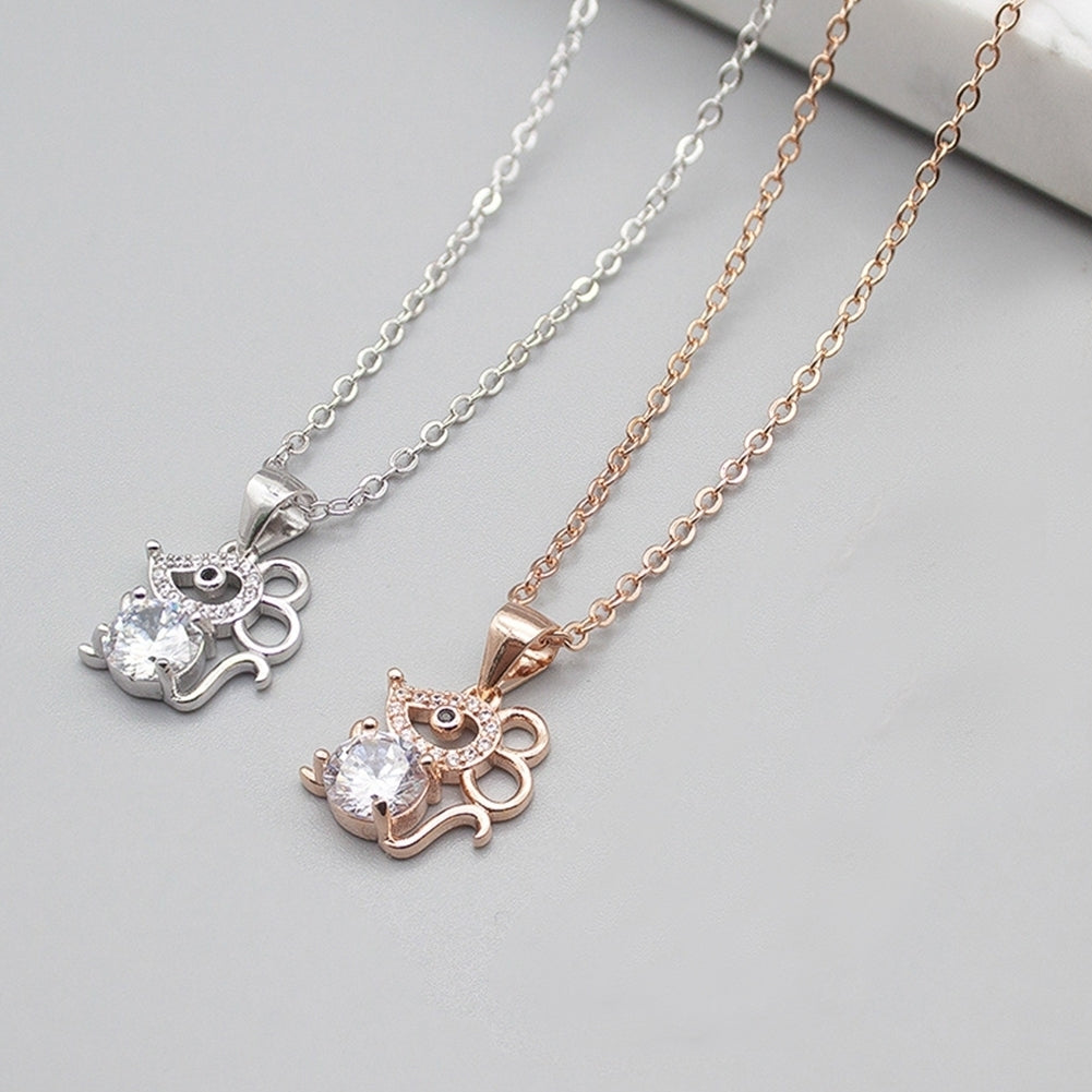 Women Cubic Zirconia Inlaid Mouse Animal Pendant Chain Necklace Jewelry Gift Image 10