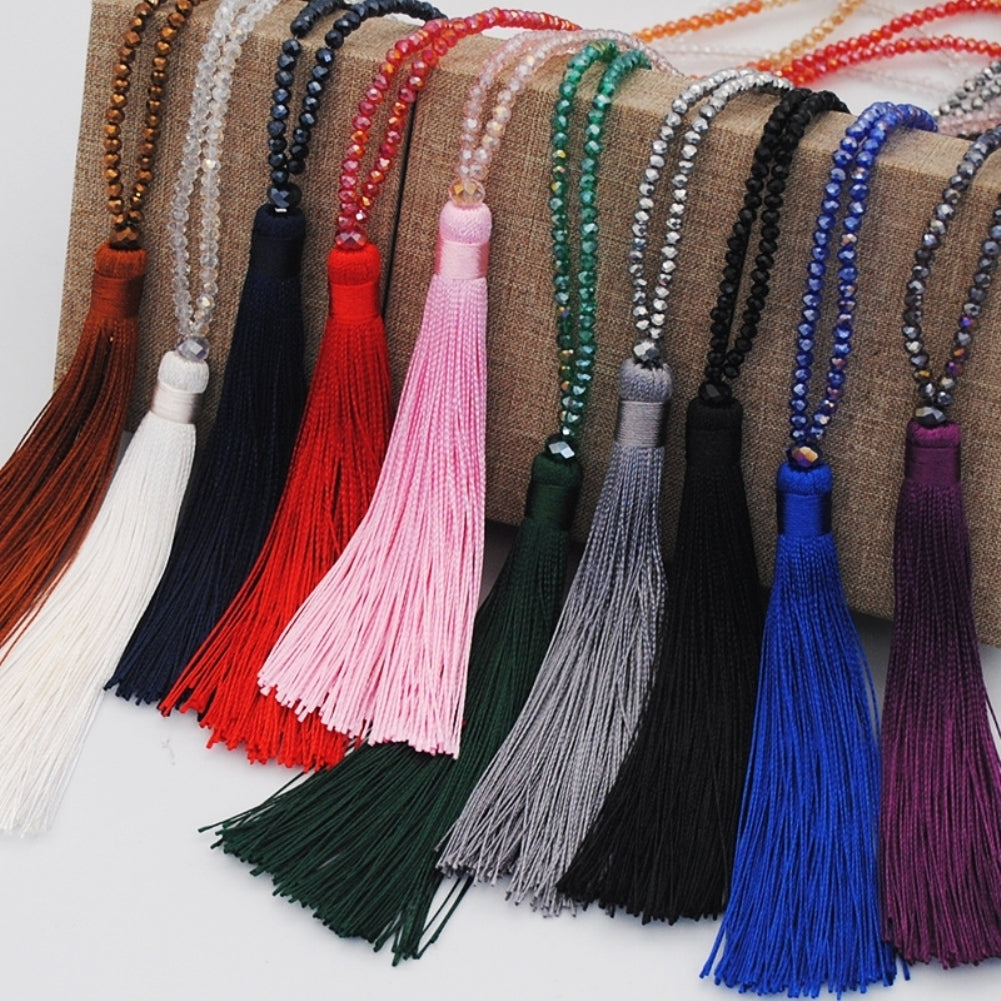 Fashion Women Tassel Pendant Faux Crystal Beaded Long Necklace Jewelry Gift Image 1