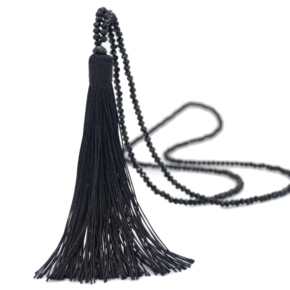 Fashion Women Tassel Pendant Faux Crystal Beaded Long Necklace Jewelry Gift Image 2