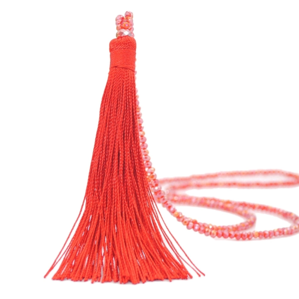 Fashion Women Tassel Pendant Faux Crystal Beaded Long Necklace Jewelry Gift Image 4