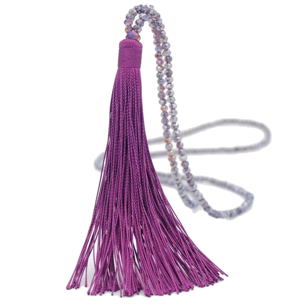 Fashion Women Tassel Pendant Faux Crystal Beaded Long Necklace Jewelry Gift Image 4