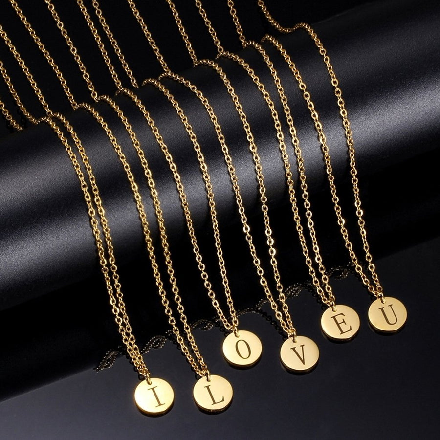 Women Letter Round Pendant Titanium Steel Clavicle Chain Necklace Jewelry Gift Image 1