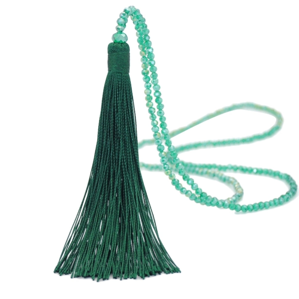 Fashion Women Tassel Pendant Faux Crystal Beaded Long Necklace Jewelry Gift Image 6