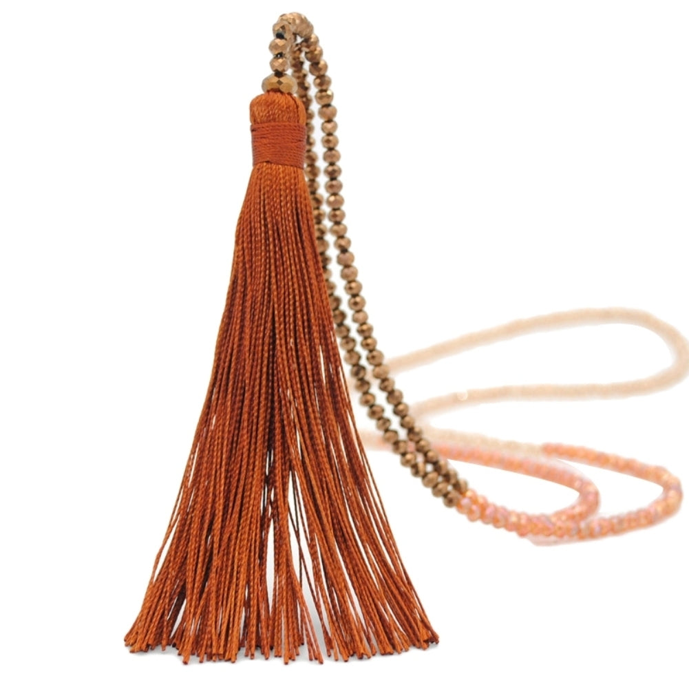 Fashion Women Tassel Pendant Faux Crystal Beaded Long Necklace Jewelry Gift Image 8