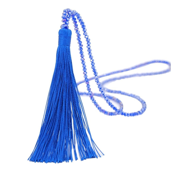 Fashion Women Tassel Pendant Faux Crystal Beaded Long Necklace Jewelry Gift Image 9