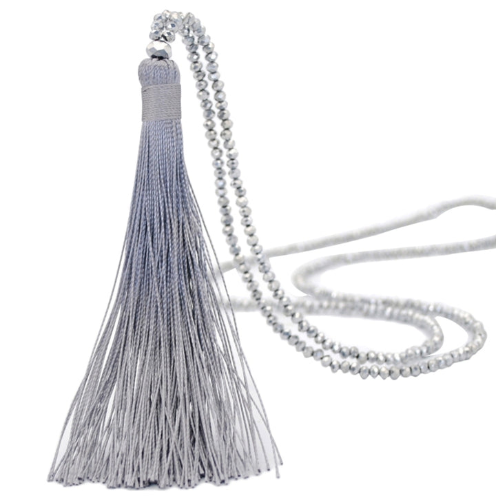 Fashion Women Tassel Pendant Faux Crystal Beaded Long Necklace Jewelry Gift Image 10