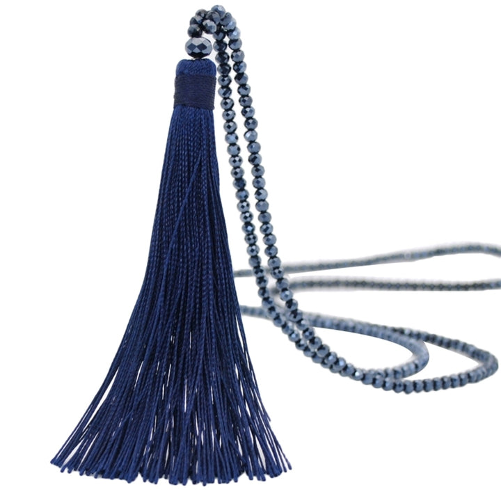 Fashion Women Tassel Pendant Faux Crystal Beaded Long Necklace Jewelry Gift Image 11