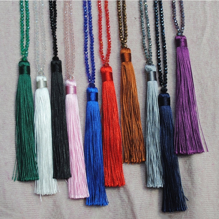 Fashion Women Tassel Pendant Faux Crystal Beaded Long Necklace Jewelry Gift Image 12