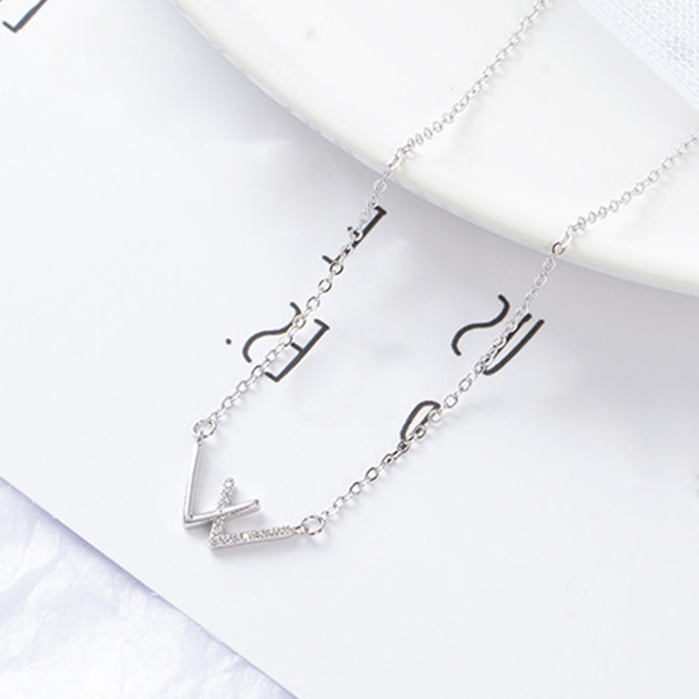 Women Rhinestone Double V Pendant Silver Plated Chain Necklace Jewelry Gift Image 3